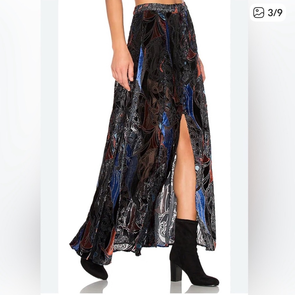 Free People Black and Blue Maxi Skirt